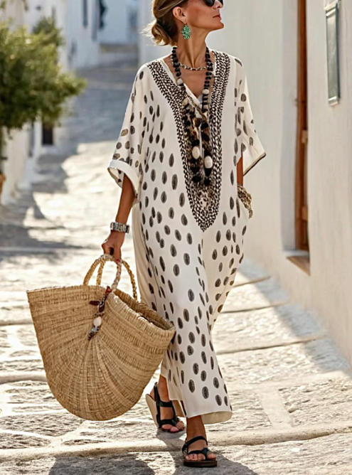 Tribal Print Long Linen Dress